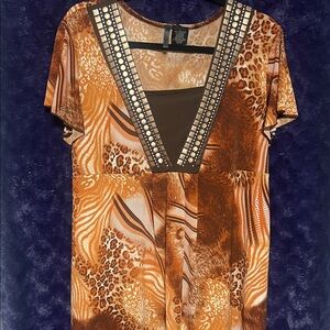 Brown Animal Print V-Neck Top